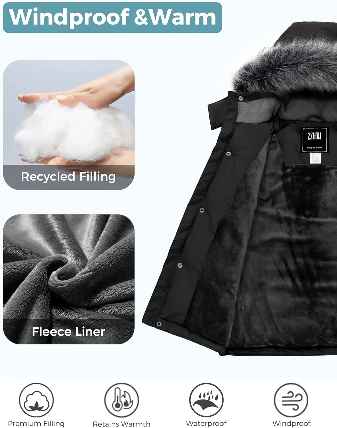 ZSHOW Boys' Warm Winter Coat Waterproof Parka Hooded Puffer Jacket