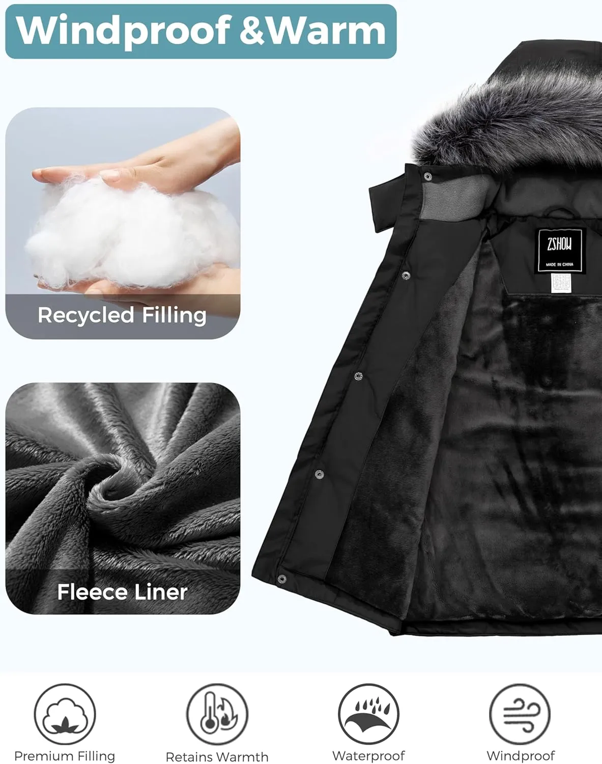 ZSHOW Boys' Warm Winter Coat Waterproof Parka Hooded Puffer Jacket