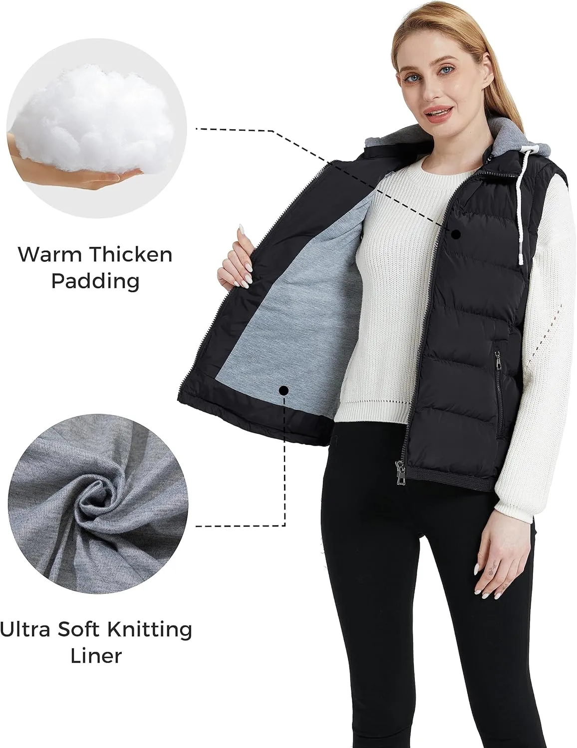 ZSHOW Women's Outerwear Vest Hooded Puffer Vest Padded Winter Vest Jacket