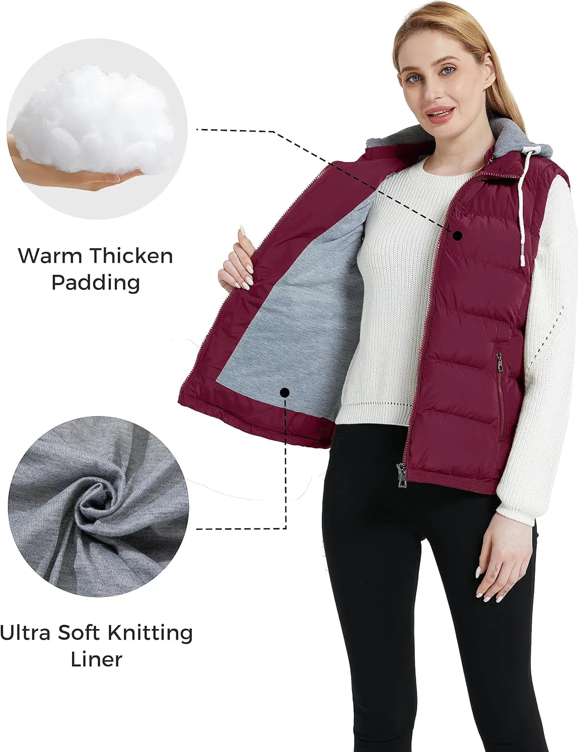 ZSHOW Women's Outerwear Vest Hooded Puffer Vest Padded Winter Vest Jacket